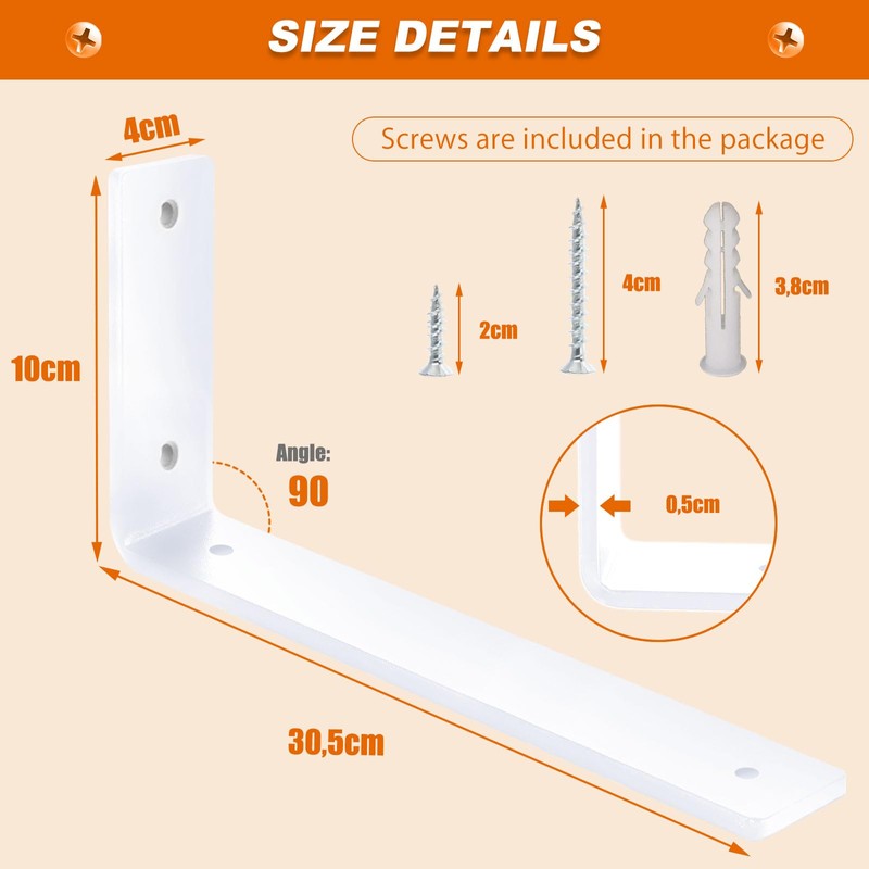 MLOQI 6 Pack Heavy Duty Shelf Brackets, 5mm Thick Scaffold