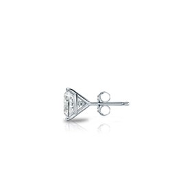 14k White Gold Men Round Diamond Simulated Cubic Zirconia SINGLE STUD Earring 3-Prong(1/4ct,Excellent Quality)
