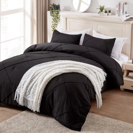 BYSURE 3 Pieces Queen Comforter Set(Black), Lightweight Bedding Set with 2 Pillow Shams, Down Alternative Diamond Stitched Bedding Comforter for All Season