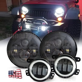 Unbranded for Jeep JK Wrangler 7" Round Led Hi/Lo Headlights 4" Fog Lamp Driving Lamp Kits