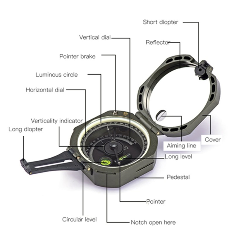 Professional Outdoor High Accuracy Geological Compass Waterproof Fluorescent Compass