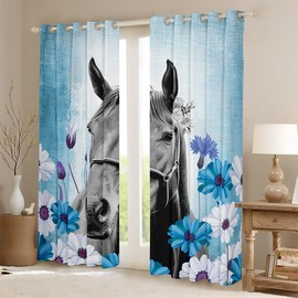 Feelyou - Cortina de caballo para recámara para amantes de los caballos (2 paneles, 38 x 45 pulgadas), cortina oscurecedora floral de margaritas de campo (30 % a 50 %), cortina de oscurecimiento de