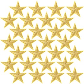 PAGOW 30pcs Gold Star Iron on Patch, Sew on Star Embroidered Patches, Iron on Fabric Patches, Appliques Embellishments Star Patches for Hats, Jackets, Clothes, Backpacks, Decor & Repair (Gold, 1")