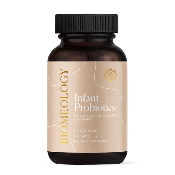 Biomeology Infant Probiotic Powder with Organic Ingredients - 12 Strains for Babies & Toddlers Probiotic - Supports Digestive, Gut & Immunnity - Baby Colic Relief, Constipation & Reflux (30 Capsules)