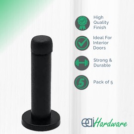 EAI Matt Black Mounted Doorstop - Pack of 5 | Decorative Wall, Door & Skirting Mount Door Stopper with Concealed Fixings | Reduces Noise & Prevents Damage to Walls & Door Handles