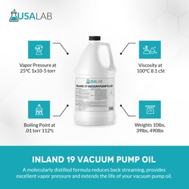 USA Lab Inland 19 Vacuum Pump Oil for Edwards, Welch, Leybold, Agilent, Long Fluid Life Molecularly Distilled Vacuum Oil for Minimal Backstreaming, 5 Gallons