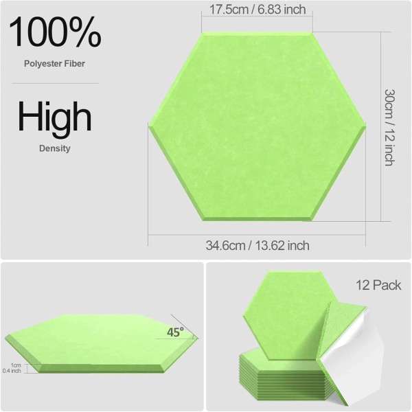 Branded Hexagon Acoustic Panels Beveled Edge Sound Proof Green Foam