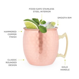 True Moscow Mule Mug Set of 2, Stainless Steel, Copper Finish, Holds 16 oz, Cocktail Drinkware