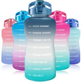 Gallon water bottle with motivational time marker, bpa free, ideal for Camping Sports Workouts Gym and Outdoor Activity (purple) 2.2L/ 77oz LARASHINE