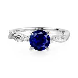 LUO S925 Sterling Silver Round Shaped 1.66 Carats Created Sapphire Ring Twist Infinity Engagement Ring September Birthstone Ring for Women Size 7.5 Jewelry
