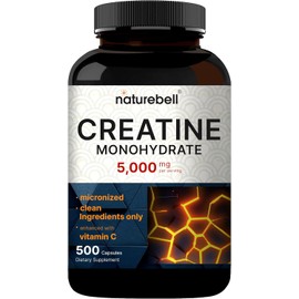 NatureBell Creatine Monohydrate Capsules 5,000mg Per Serving, 500 Count | Micronized, Unflavored Creatine Pills | Pre-Workout & Muscle Strength Support | Easy to Swallow, Filler-Free | 71 Servings