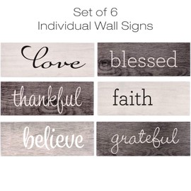 EXCELLO GLOBAL PRODUCTS Hanging Home Decor Sign with Sawtooth Hook and Jute Hanging Rope (Grateful, Love, Believe, Thankful, Faith, Blessed)