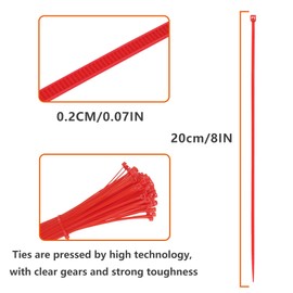 TORMEN 8 Inch Cable Ties, 18lbs Nylon Wire Zip Tie,Adjustable Assortment Cord Management for Home, Office, Gardening (Red 100Pcs）