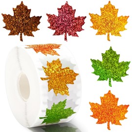 500Pcs Fall Thanksgiving Leaf Stickers 1.5in Maple Leaf Decals 5 Colors Holographic Self Adhesive Label Leaves Stickers Roll for Autumn Party Cards Seal Envelopes Supplies Decor