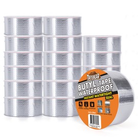 TAPEBEAR Butyl Tape Waterproof Sealant Tape 2inch x33feet, Aluminum Foil Duct Sealing Tape for RV Roof Repair, Boat and Pipe Sealing, Silicone, Glass & EDPM Roof Leak Patching, Silver, 16Rolls