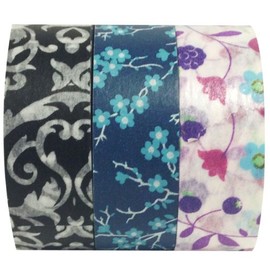 Wrapables Dark Blossoms Japanese Washi Masking Tape (Set of 3), 10M L x 15mm W