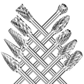 NEUTYPECHIC Pack of 10 Carbide Burrs with Double Cut, Diamond Burrs with 1/4 Inch Shank, Diamond Grinding Pins, Diamond Cutter for DIY Woodworking, Carving, Metal Polishing and Drilling