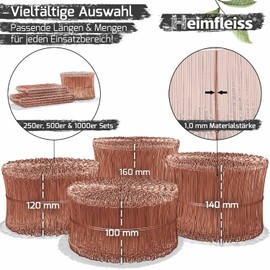 Heimfleiss® Thumb Wire Concrete Binding Wire 1.0 x 100-160 mm (Pack of 250) – Copper-Plated Binding Wire in 250, 500 & 1000 Bundles – Eyelet Wire Drill Wire for Drill Device & Threading Pliers – Wire