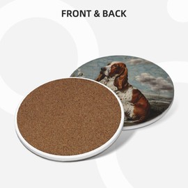 Basset Hound Absorbing Beverage Coasters Set of 4, Luxury Drink Thirsty Stoneware Unique Coasters for Art Decorative Pretty Round Coasters Kit for Men Women Teachers Dog Mom Dog Lovers