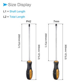 CoCud Magnetic Screwdriver Set, PH2 Phillips 7mm Slotted 8" Shaft, Phillips Slotted Screwdrivers with Non-Slip Handle - (Applications: for Home Maintenance), 2-Pieces