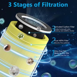 2 Packs HAP609 Pet Care Replacement Filter Compatible with ECOSELF HAP609 Air Purifi-er for Home Large Room up to 1800 Ft², Main Filter, Yellow