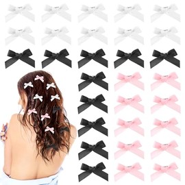 Pack of 30 Mini Bow Hair Clips, Cute Hair Bow, Hair Accessories, Satin Bows, Hair Clips, Cute Plain Hair Accessories, Small Hair Clips for Women, Girls, Women, Children (Pink+Black+White)