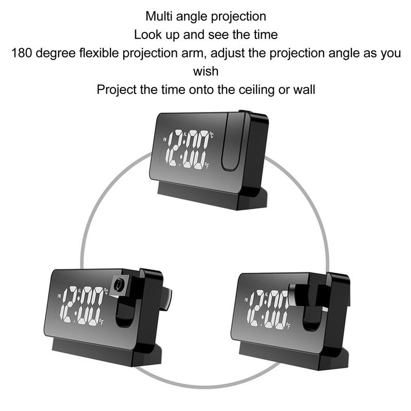 Projection Alarm Clock USB Rechargeable White Light Snooze Function Adjustable