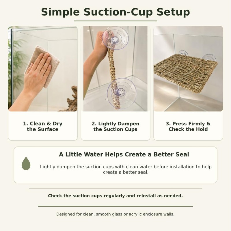 MHLLGN Reptile Hammock with 2 Suction Cups, Handwoven Natural Grass