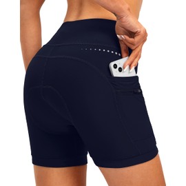 Pantalones cortos acolchados para mujer 4D de 5 a 7 pulgadas, para equitación, ciclismo, ciclismo, carretera, ciclismo, ciclismo, ciclismo de carretera, bolsillos con cierre