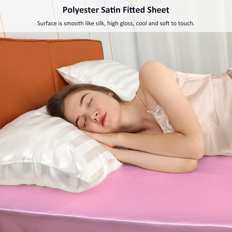 Lirex Satin Fitted Sheet, Luxurious Silky Smooth Polyester Bedding Soft