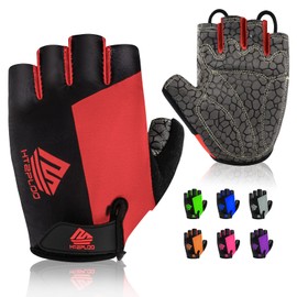 HTZPLOO Bike Gloves Cycling Gloves Biking Gloves Half Finger Bicycle Gloves for Men Women with Anti-Slip Shock-Absorbing Pad,Light Weight Mountain Bike Gloves (Red, X-Large)