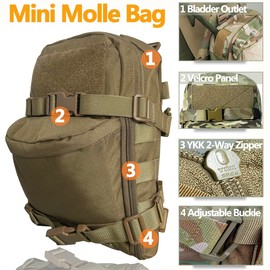 Tactical MOLLE Hydration Pack for 2L Hydration Water Bladder 500D Lightweight Nylon Hydration Pack for Hiking Running Biking and Climbing (Coyote Brown)