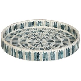 Coastal Home 12 in Round Blue Capiz Tray 15'' Blue multi