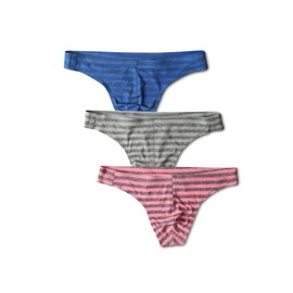 COMLIFE Low Rise Silky Thong Briefs for Mens Striped Thin Bikini Thong Panties Underwear Underpanties