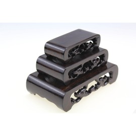 Oriental Furniture Chinese Rosewood Solid Mahagony Wood Display Stand Wooden Mini Base Stands Pedestal Rectangle Rectangular Shape with Carved 3 Pieces Sell by Set (Ebony Black Wood (3pieces/Set))