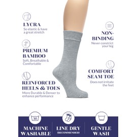 Hugh Ugoli Womens Bamboo Dress Socks, Crew Soft Thin Calf Socks for Business, Trouser & Casual, Light Grey, 3 Pairs, Shoe Size: 6-9