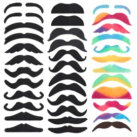 Jeoney 48 Pcs Fake Mustache, Fake Beard Colorful Self Adhesive Novelty Hairy Beard Costume Facial Hair for School Events, Cosplay, Game Play and Festival Decorations
