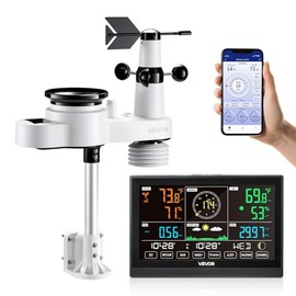 VEVOR 5-in-1 Wi-Fi Weather Station, 7.5-Inch VA Display, Wireless Solar Powered Outdoor Sensor, Rain Gauge, Indoor Outdoor for Weather Forecast, Wind 