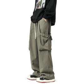 PRIJOUHE Men's Baggy Cargo Pants Casual Loose Fit Wide Leg Pants with Elastic Drawstring Waist