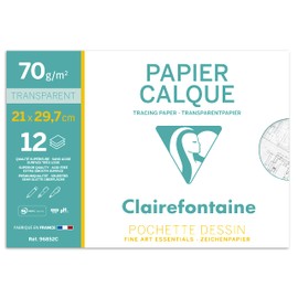 Clairefontaine 96852C Folder Tracing Paper (DIN A4, 21 x 29.7 cm, 70/75 g, 12 Sheets, Ideal for Technical Drawing), Transparent