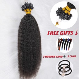 Niawigs Micro Links Human Hair For Black Women 100% Brazilian Human Hair Kinky Straight Micro Link Extensions Hair 100 Strands 100 Grams Per Pack (Natural Black, 20 inches)
