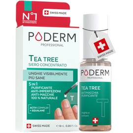 Poderm 5 in 1 Siero Booster Unghie - Tea Tree | Trattamento Anti-Macchie & Riparatore per Unghie Danneggiate - 6 ML | Nutre & Purifica | 100% Naturale - Sviluppato da un Podologo in Svizzera