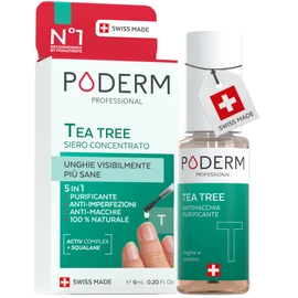 Poderm 5 in 1 Siero Booster Unghie - Tea Tree | Trattamento Anti-Macchie & Riparatore per Unghie Danneggiate - 6 ML | Nutre & Purifica | 100% Naturale - Sviluppato da un Podologo in Svizzera