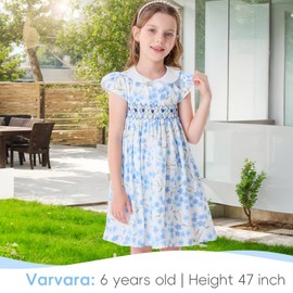 Girls Smocked Blue Dress Toddler Floral Girls Summer Dress Vintage Dresses 5T Girls Summer Clothes