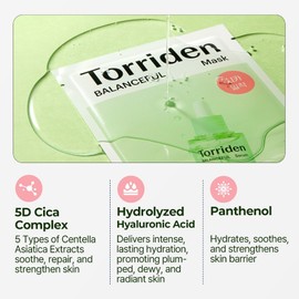 Torriden Balanceful Cica Sheet Mask 10pcs. Korean skincare for sensitive & acne-prone skin