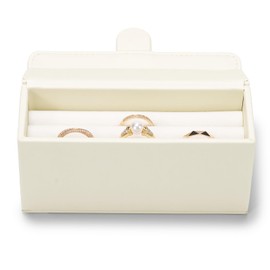 Papten Leather Travel Jewelry Box, Portable Pocket Size Ring Box for Women, Mini Jewelry Travel Case Small Ring Holder Organizer with 16 Slots for purse(Beige)