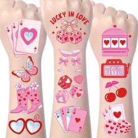Yoyuspy Lucky in Love Temporary Tattoos - 200+ Lucky in Love Bachelorette Decorations Supplies Favors, Casino Themed Tattoo Stickers Gifts, Bridal Shower Birthday Party Decor Prizes Rewards