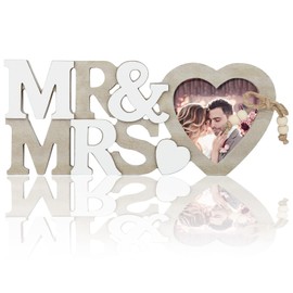 Mbsomnus Mr & Mrs Decorative Wedding UV Inkjet Print Mr and Mrs Decoration with Heart Picture Frame Wedding Table Decoration Wedding Gifts for Bride and Groom Work Colleague for Anniversary Engagement