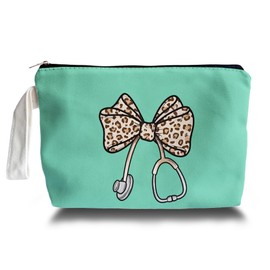 ARPTCN Leopard Bow Stethoscope Nurse Makeup Bag - Leopard trendy Nurse Themed Gifts for Girls Mom Women, Cosmetic Travel Bags for Women, Nursing Student Gifts