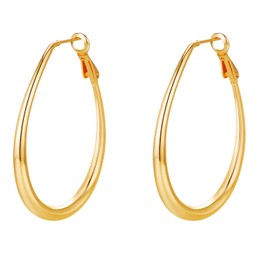 Lightweight Oval Hoop Earrings for Women - 14K Gold Plated, Rose Gold Plated and Sterling Silver Plated Large Oblong Hoop Earrings for Women Statement Jewelry Gift (gold 50 * 66)